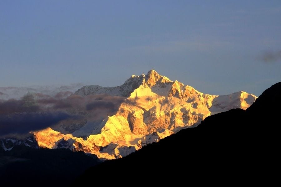 The breathtaking view of snowcapped Kanchenjunga from Pelling during sunrise in a clear weather