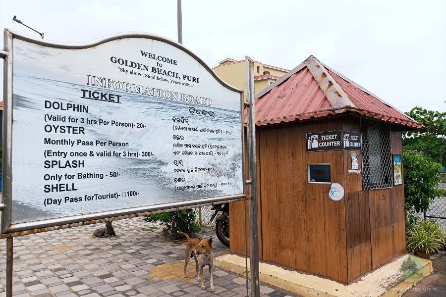 Ticket counter and fare to enter Blue Flag beach Puri
