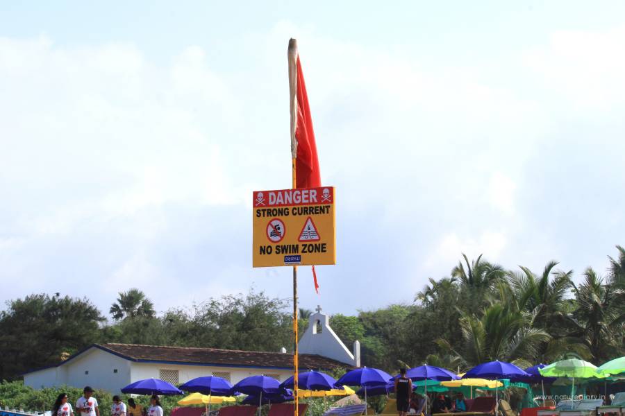Marked safe and unsafe zone for swimming on Calangute beach