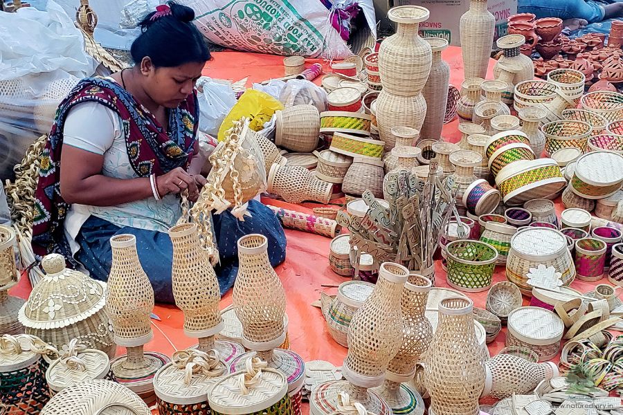 Artisan selling handicrafts made of bamboo