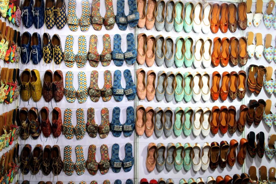 Designer shoes and slippers in trade fair