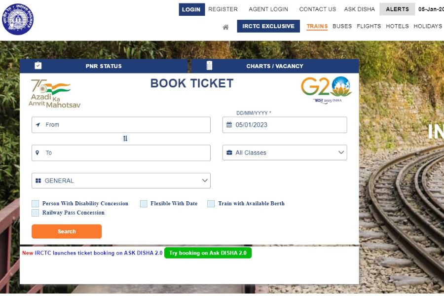 Booking train tickets on IRCTC website